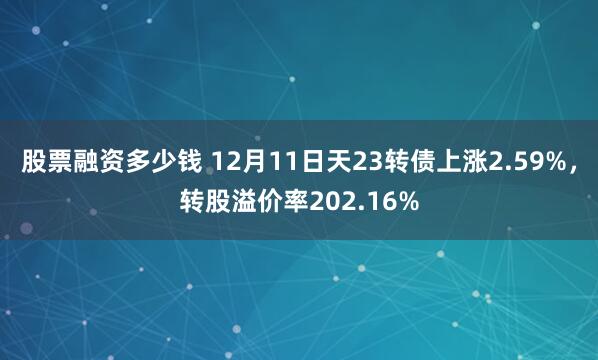 股票融资多少钱 12月11日天23转债上涨2.59%，转股溢价率202.16%