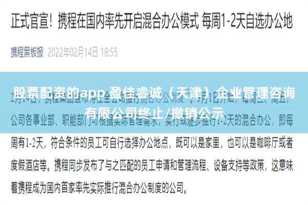 股票配资的app 盈佳睿诚（天津）企业管理咨询有限公司终止/撤销公示